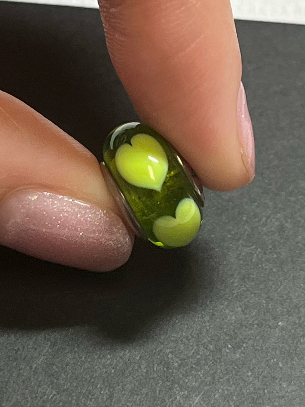 Pandora green heart glass murano bead
925